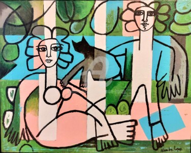Pittura intitolato "Le chat" da Alexandre Lepage, Opera d'arte originale, Acrilico