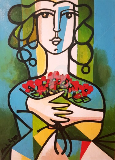 Painting titled "Le bouquet" by Alexandre Lepage, Original Artwork, Acrylic Mounted on Other rigid panel
