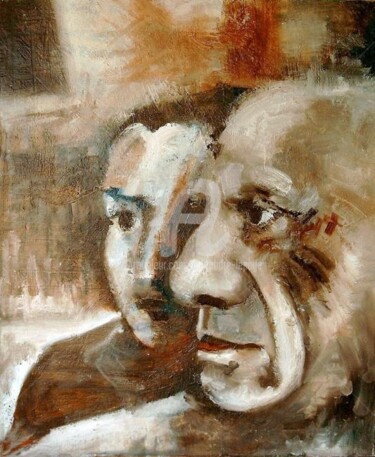 Schilderij getiteld "Picasso & Jacqueline" door Alexandre Lepage, Origineel Kunstwerk, Olie