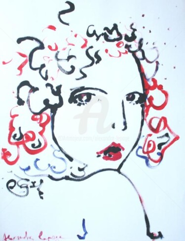 Painting titled "Lady in red" by Alexandre Lepage, Original Artwork, Acrylic