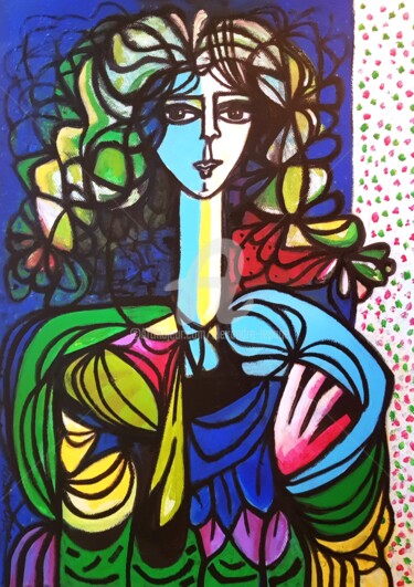 Painting titled "Femme Fleur" by Alexandre Lepage, Original Artwork, Acrylic