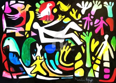 Painting titled "Rêve aux oiseaux" by Alexandre Lepage, Original Artwork, Acrylic