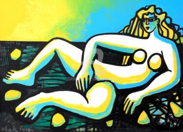 Malerei mit dem Titel "Au coucher du soleil" von Alexandre Lepage, Original-Kunstwerk, Acryl