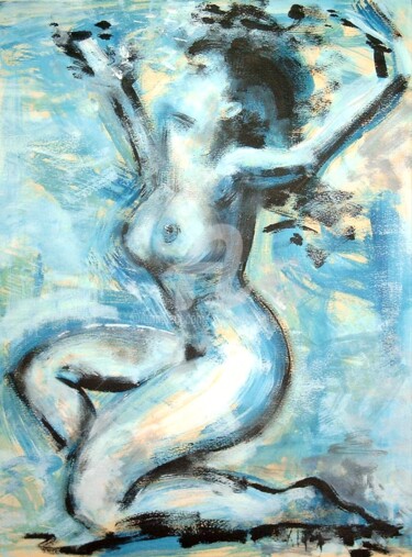 Painting titled "La femme bleue" by Alexandre Lepage, Original Artwork, Acrylic