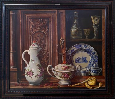 Ζωγραφική με τίτλο "Le buffet" από Alexandre Masslak, Αυθεντικά έργα τέχνης, Λάδι Τοποθετήθηκε στο Ξύλινο φορείο σκελετό
