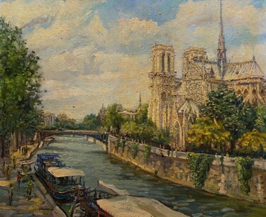 Картина под названием "Vue de Notre-Dame d…" - Alexandre Riabkov, Подлинное произведение искусства, Масло Установлен на Дере…