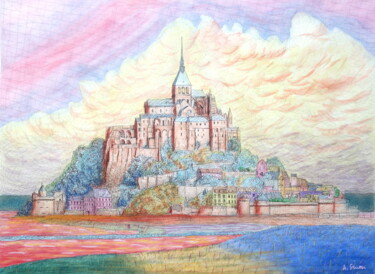 Malerei mit dem Titel "mont-saint-michel.j…" von Alexandre Simon, Original-Kunstwerk, Aquarell