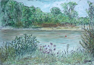 Peinture intitulée "Bord de Loire" par Alexandre Simon, Œuvre d'art originale, Aquarelle