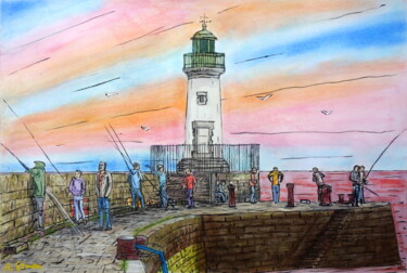 Pêcheurs à Saint-Nazaire Peinture intitulée "Pêcheurs à Saint-Na…" par Alexandre Simon, Œuvre d'art originale, Aquarelle