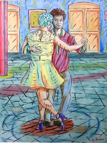 Peinture intitulée "Karen et Tchikala,…" par Alexandre Simon, Œuvre d'art originale, Aquarelle