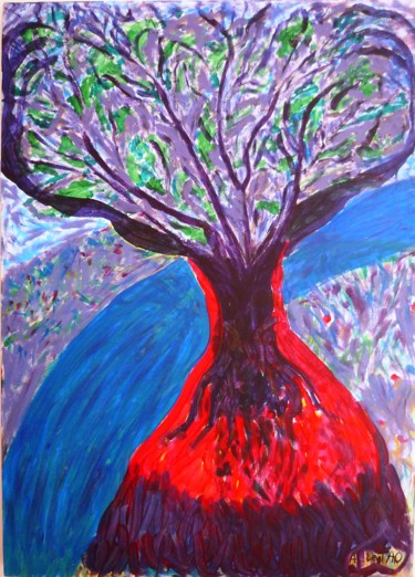 Peinture intitulée "arbre flamenco" par Alexandrina Leitao, Œuvre d'art originale, Acrylique