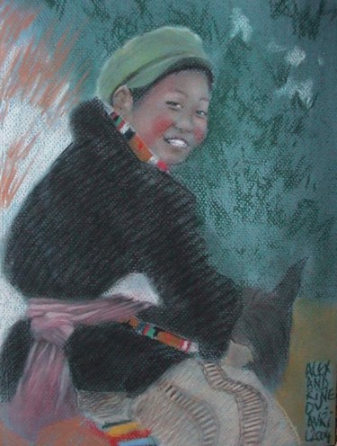 Dessin intitulée "Jeune tibétain" par Alexandrine Dévé, Œuvre d'art originale