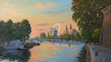 Peinture intitulée "Evening, Louvre" par Alexander Alexandrovsky, Œuvre d'art originale, Huile