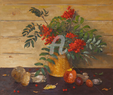 Peinture intitulée "Autumn fruits, mush…" par Alexander Alexandrovsky, Œuvre d'art originale, Huile