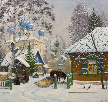 Картина под названием "The Kargopol yard" - Alexander Alexandrovsky, Подлинное произведение искусства, Масло