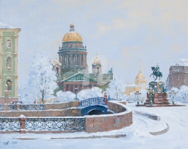 Painting titled "Blue bridge in Sain…" by Alexander Alexandrovsky, Original Artwork, Oil