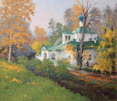 Painting titled "The church in Izbor…" by Alexander Alexandrovsky, Original Artwork