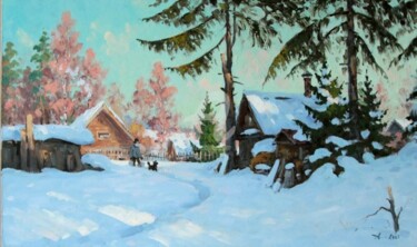 Peinture intitulée "Winter. Bathhouse" par Alexander Alexandrovsky, Œuvre d'art originale