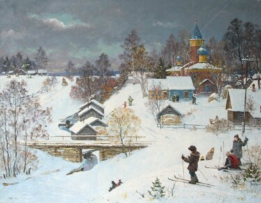 Painting titled "Russian Village Per…" by Alexander Alexandrovsky, Original Artwork, Oil