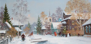 Painting titled "Street in Kargopol" by Alexander Alexandrovsky, Original Artwork, Oil