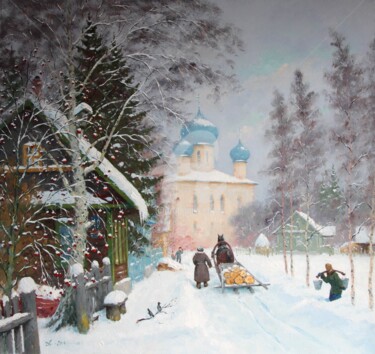 Painting titled "Kargopol. Winter day" by Alexander Alexandrovsky, Original Artwork, Oil