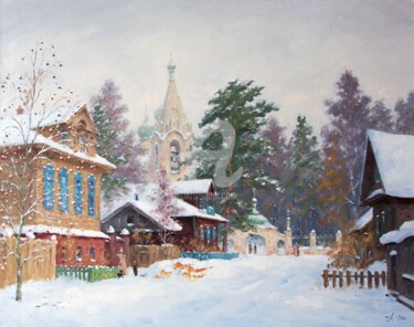 Painting titled "Svetlitsy village" by Alexander Alexandrovsky, Original Artwork, Oil