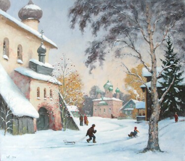 Painting titled "Kargopol in winter" by Alexander Alexandrovsky, Original Artwork, Oil