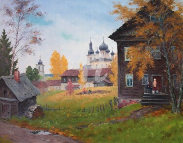 Painting titled "October in Village" by Alexander Alexandrovsky, Original Artwork, Oil