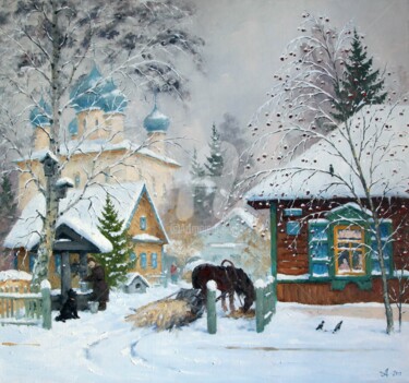 「The Kargopol yard」というタイトルの絵画 Alexander Alexandrovskyによって, オリジナルのアートワーク, オイル
