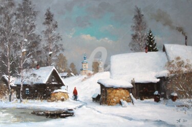 Schilderij getiteld "Winter in Yazhelbit…" door Alexander Alexandrovsky, Origineel Kunstwerk, Olie