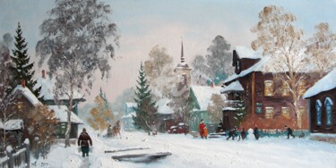 Картина под названием "Street in Kargopol" - Alexander Alexandrovsky, Подлинное произведение искусства, Масло