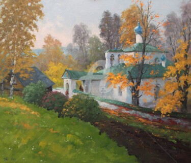 Painting titled "The church of Izbor…" by Alexander Alexandrovsky, Original Artwork, Oil