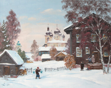 Painting titled "Goritsy Village" by Alexander Alexandrovsky, Original Artwork, Oil