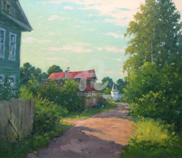 Painting titled "Sun rays on road" by Alexander Alexandrovsky, Original Artwork, Oil