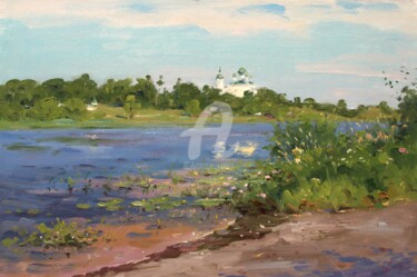 Painting titled "July on Volkhov riv…" by Alexander Alexandrovsky, Original Artwork, Oil