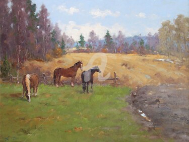 "Horses in Maryino" başlıklı Tablo Alexander Alexandrovsky tarafından, Orijinal sanat, Petrol