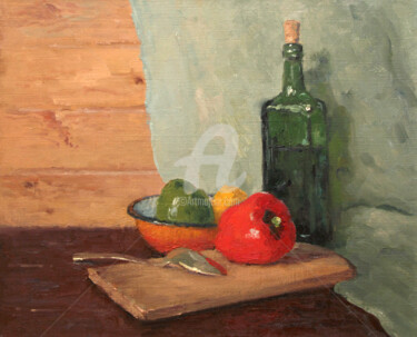 Painting titled "Still life with pep…" by Alexander Alexandrovsky, Original Artwork, Oil