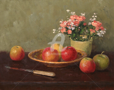 Painting titled "Still life with red…" by Alexander Alexandrovsky, Original Artwork, Oil