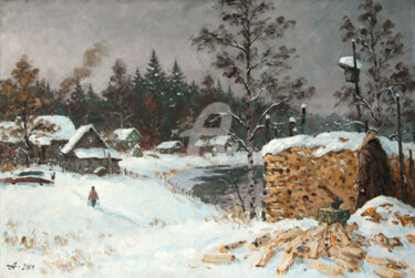 Malerei mit dem Titel "Wood. Russian villa…" von Alexander Alexandrovsky, Original-Kunstwerk, Öl