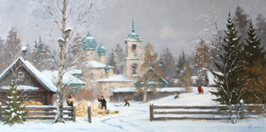Pittura intitolato "Kargopol backyards" da Alexander Alexandrovsky, Opera d'arte originale, Olio