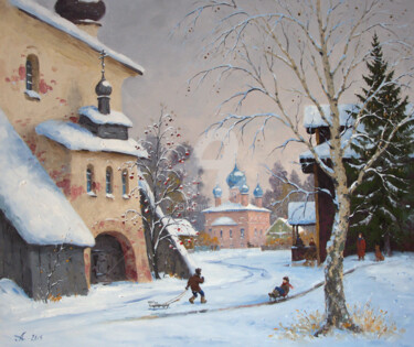 Painting titled "Winter day in Kargo…" by Alexander Alexandrovsky, Original Artwork, Oil