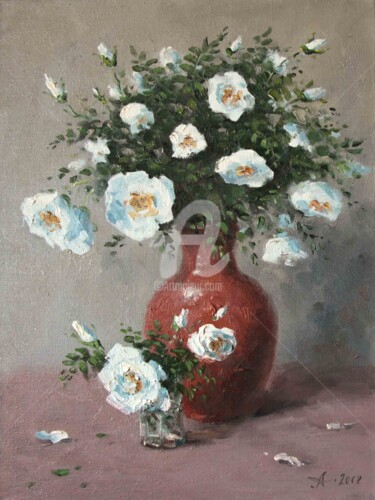 「White wild rose」というタイトルの絵画 Alexander Alexandrovskyによって, オリジナルのアートワーク, オイル