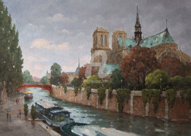 Malarstwo zatytułowany „Notre-Dame de Paris…” autorstwa Alexander Alexandrovsky, Oryginalna praca, Olej