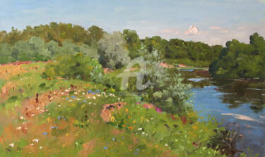 Painting titled "Riverbank Moksha. S…" by Alexander Alexandrovsky, Original Artwork, Oil