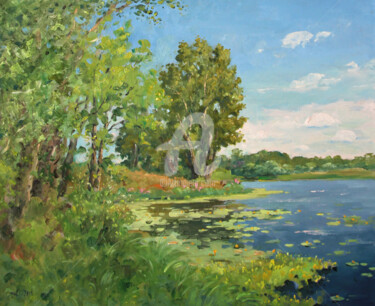 Malerei mit dem Titel "Summer Pond. July" von Alexander Alexandrovsky, Original-Kunstwerk, Öl