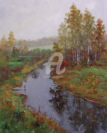 Painting titled "Morning on Tosna Ri…" by Alexander Alexandrovsky, Original Artwork, Oil
