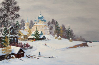Peinture intitulée "Old Ladoga. River b…" par Alexander Alexandrovsky, Œuvre d'art originale, Huile
