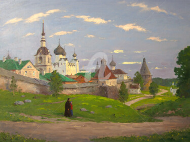 Schilderij getiteld "Evening at Solovki.…" door Alexander Alexandrovsky, Origineel Kunstwerk, Olie