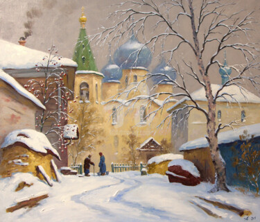 Pittura intitolato "Kholomogory town" da Alexander Alexandrovsky, Opera d'arte originale, Olio