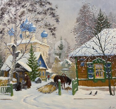 Schilderij getiteld "The Kargopol yard.…" door Alexander Alexandrovsky, Origineel Kunstwerk, Olie